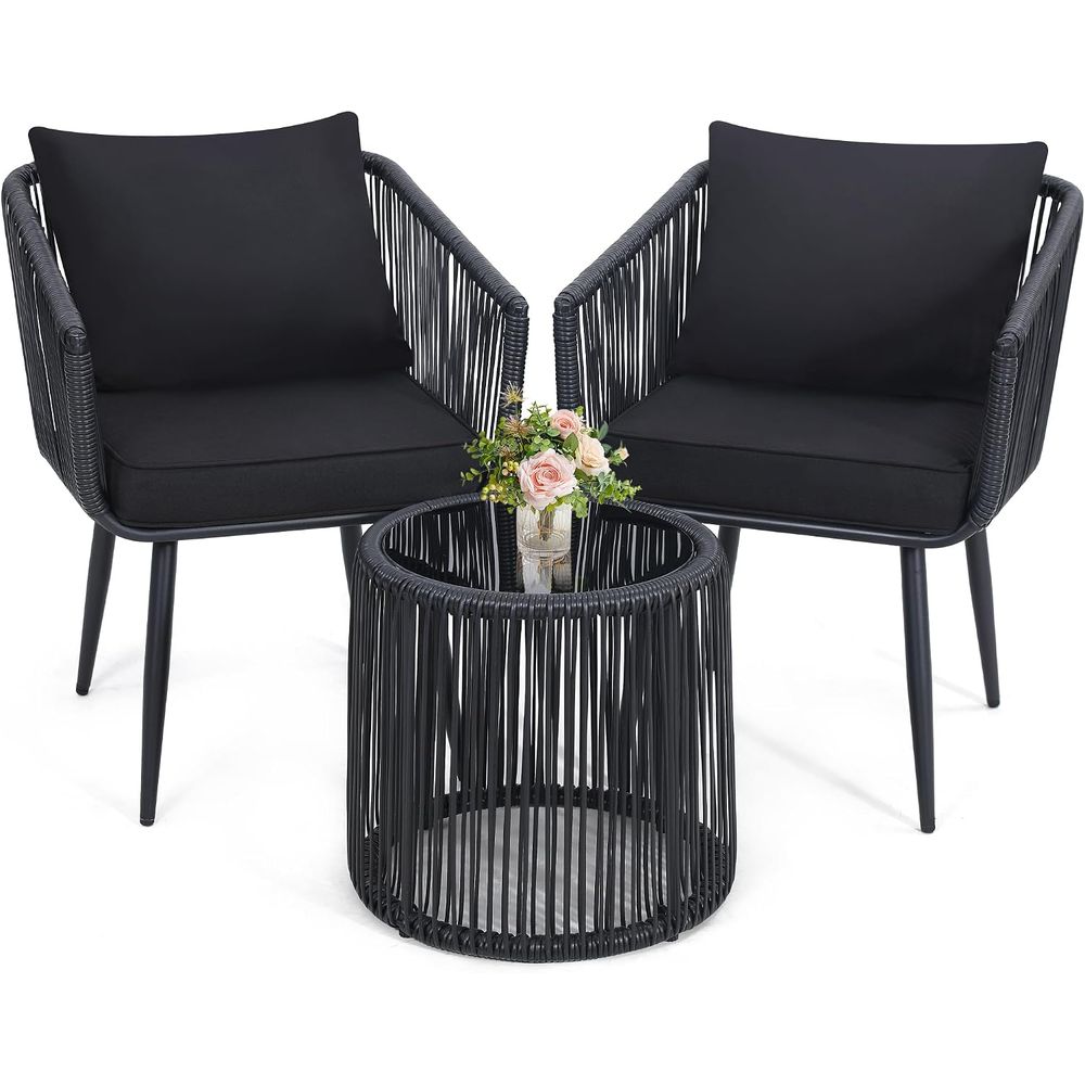 Bistro Table Set - Juego de bistró de ratán para