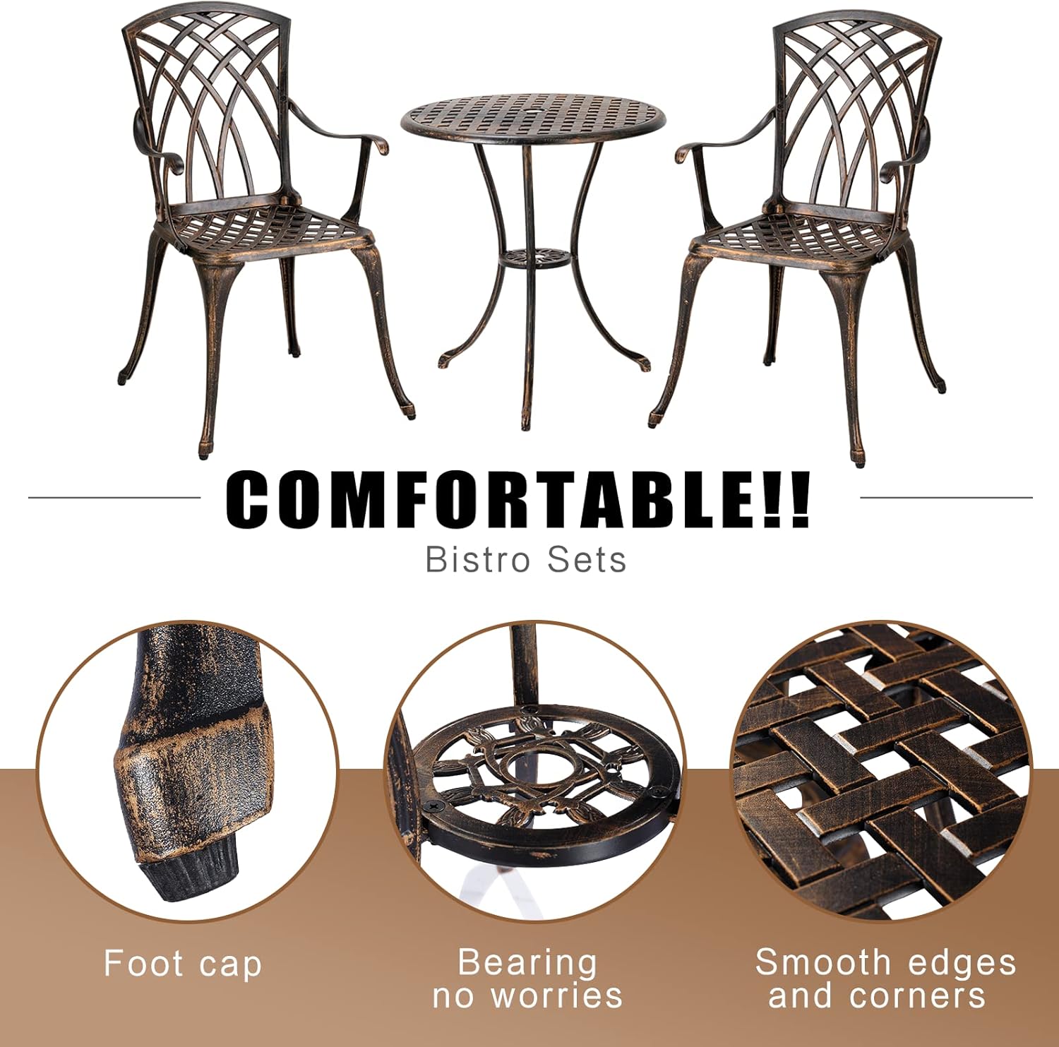 Conjunto de bistró de 3 piezas - Outdoor Furniture Aluminum reseña y precio